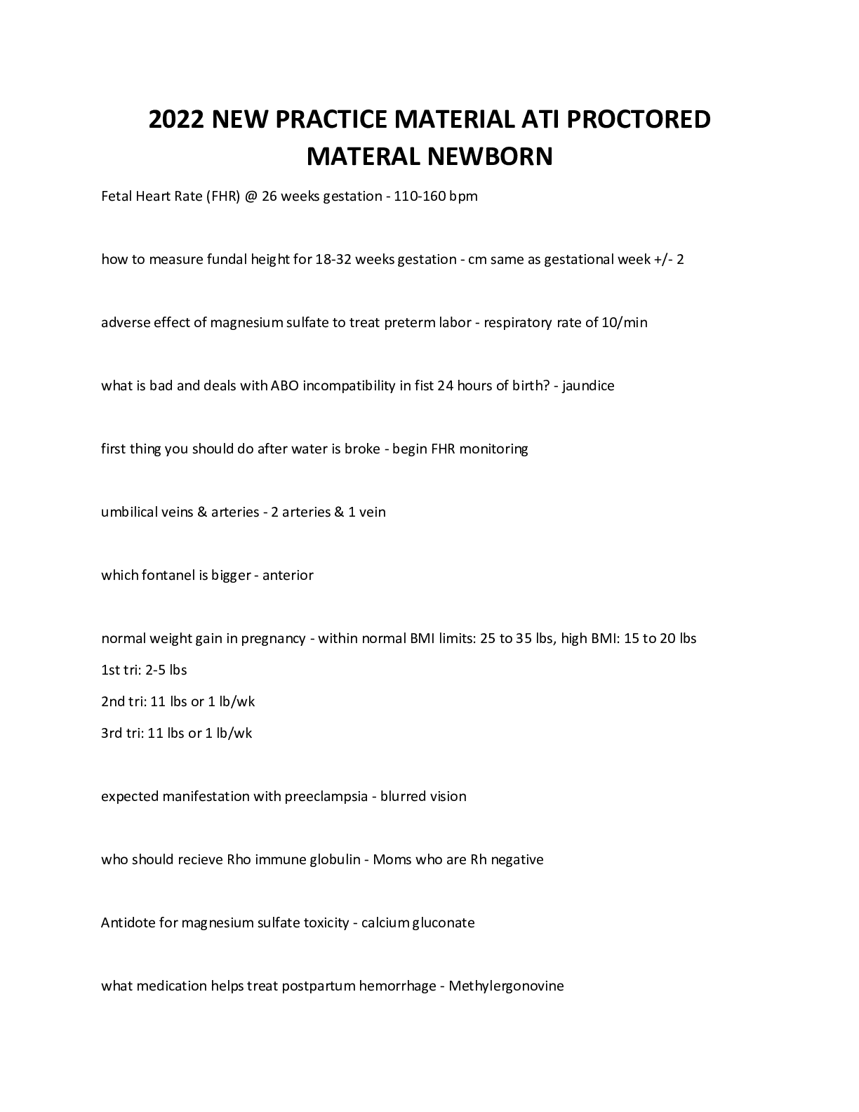 Preview image of 2022 NEW PRACTICE MATERIAL ATI PROCTORED  MATERAL NEWBORN document